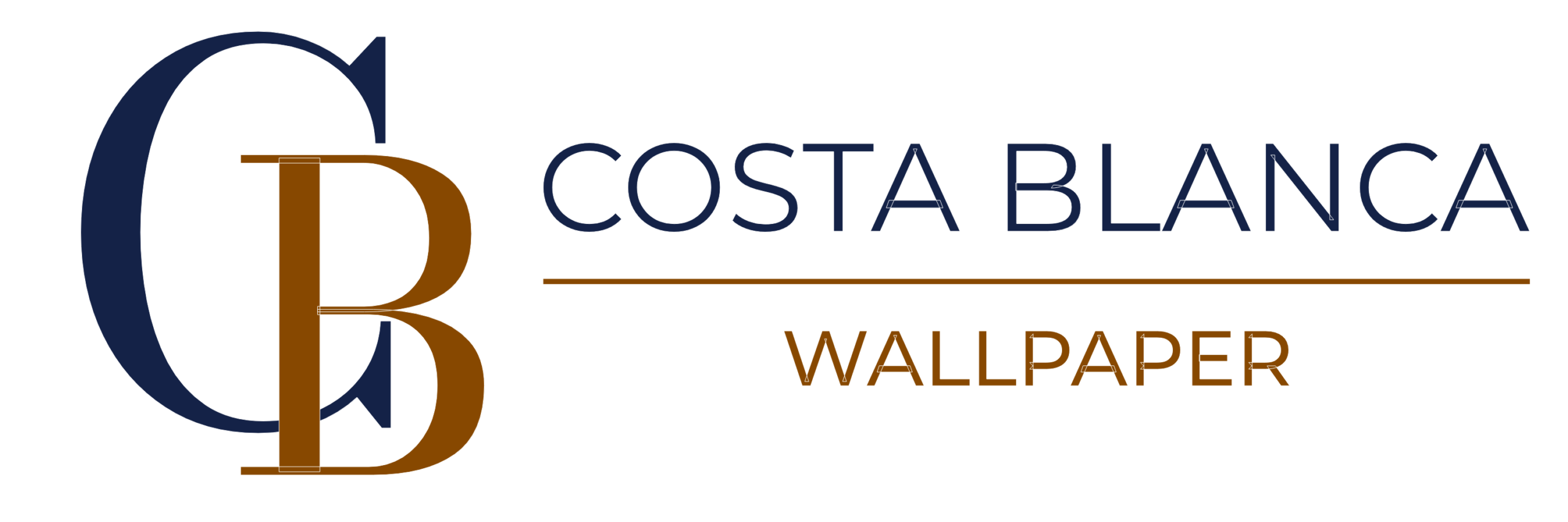 Costa Blanca Wallpaper company logo with navy blue and brown CB monogram, professional wallpaper installation service Costa Blanca Spain