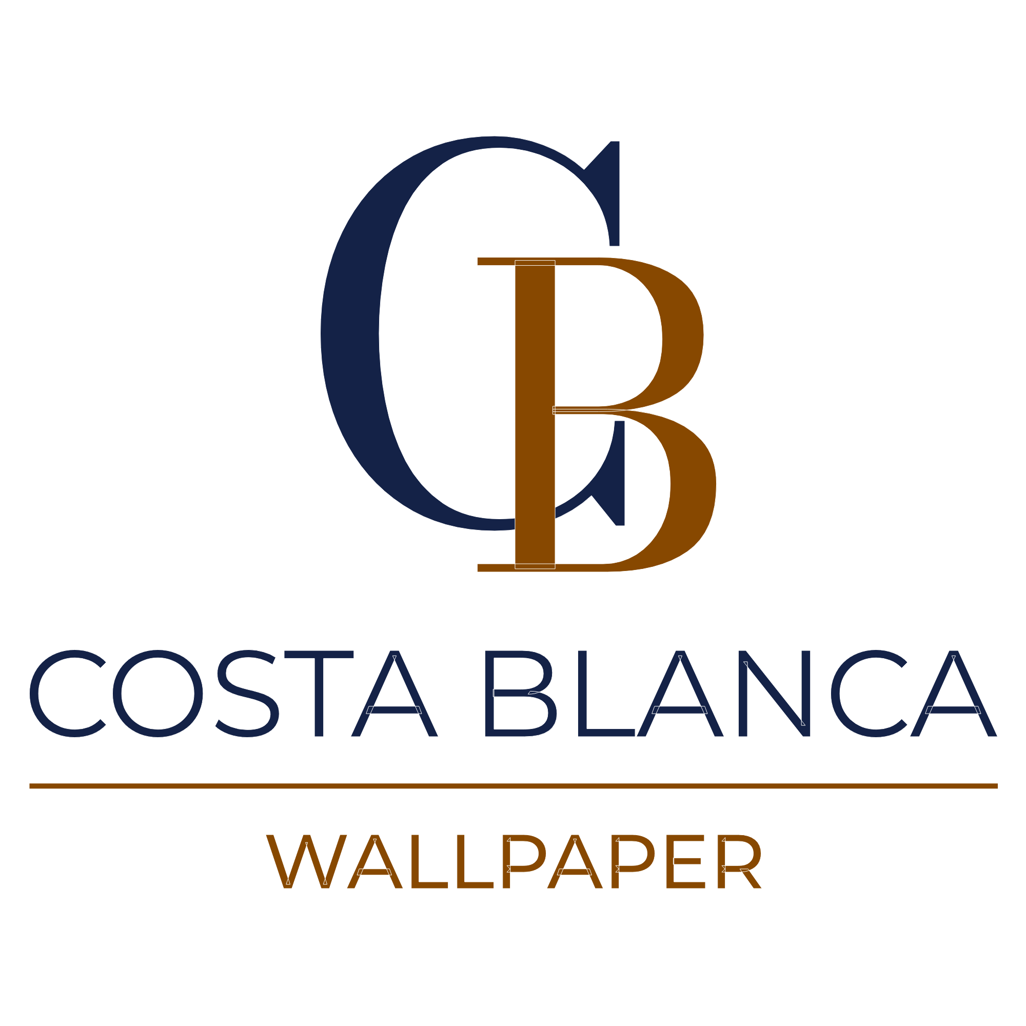 Costa Blanca Wallpaper company logo with navy blue and brown CB monogram, professional wallpaper installation service Costa Blanca Spain