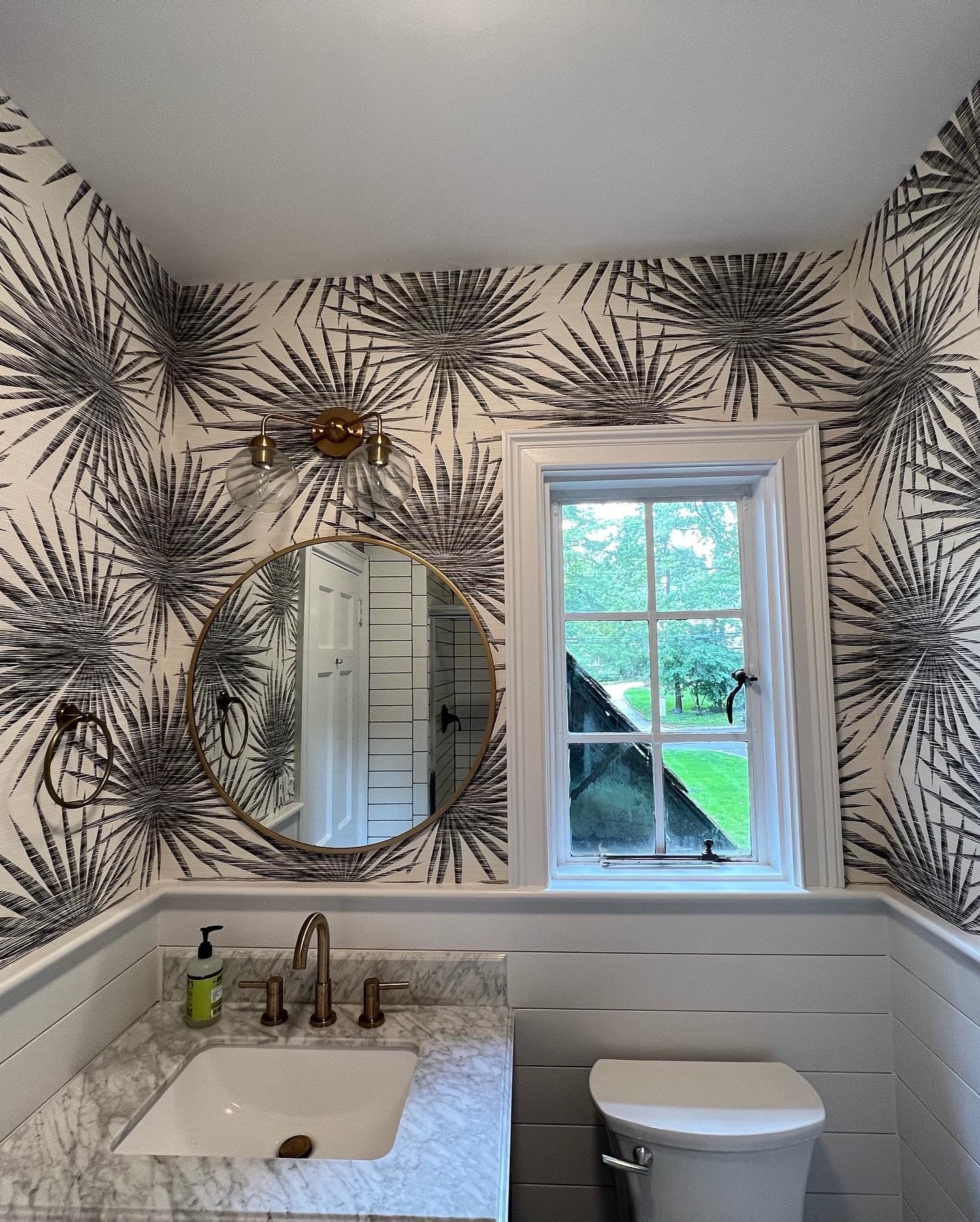 Floral Grasscloth Wallpaper installed in a powder-room in Costa Blanca Spain